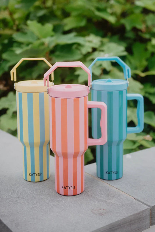 Aqua and Green Striped Cabana Stainless Steel Tumbler