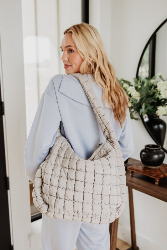 Sand Oversized Quilted Hobo Tote Bag