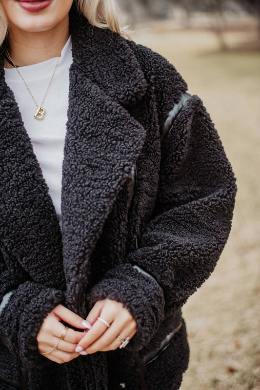 Black Sherpa Teddy Jacket Women's