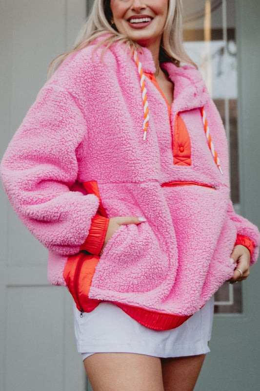 Pink Two-Toned Fleece Pullover Women