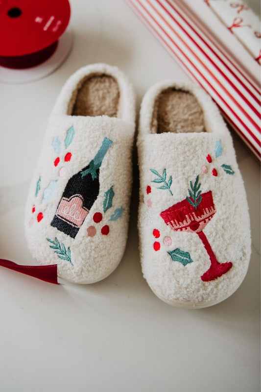 Holiday Champagne. Coupes & Holly Women's Slippers