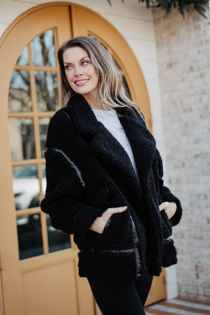 Black Sherpa Teddy Jacket Women's