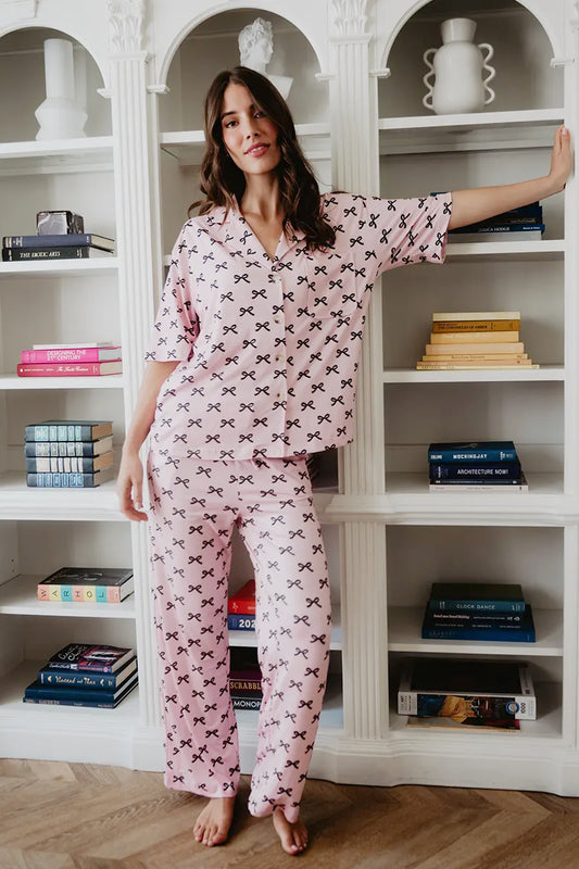 Black & Pink Mini Coquette Bows Matching Pajama Pants Set