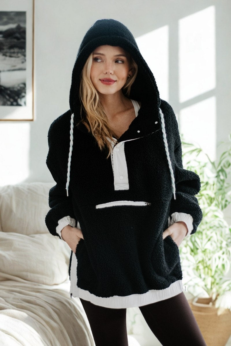 Black Sherpa Pullover Hoodie