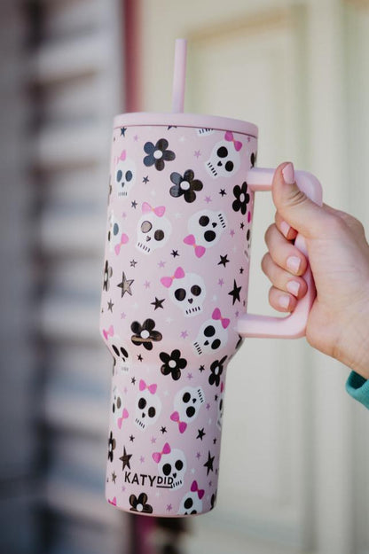 Skull Flower Bow Drink Tumbler