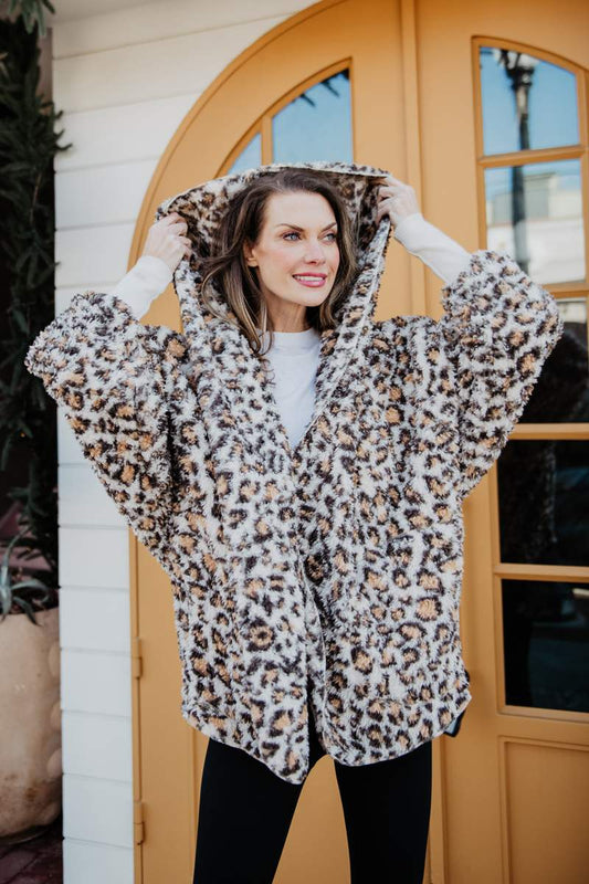 Tan Leopard Lightweight BODY WRAP with Hoodie and Pockets