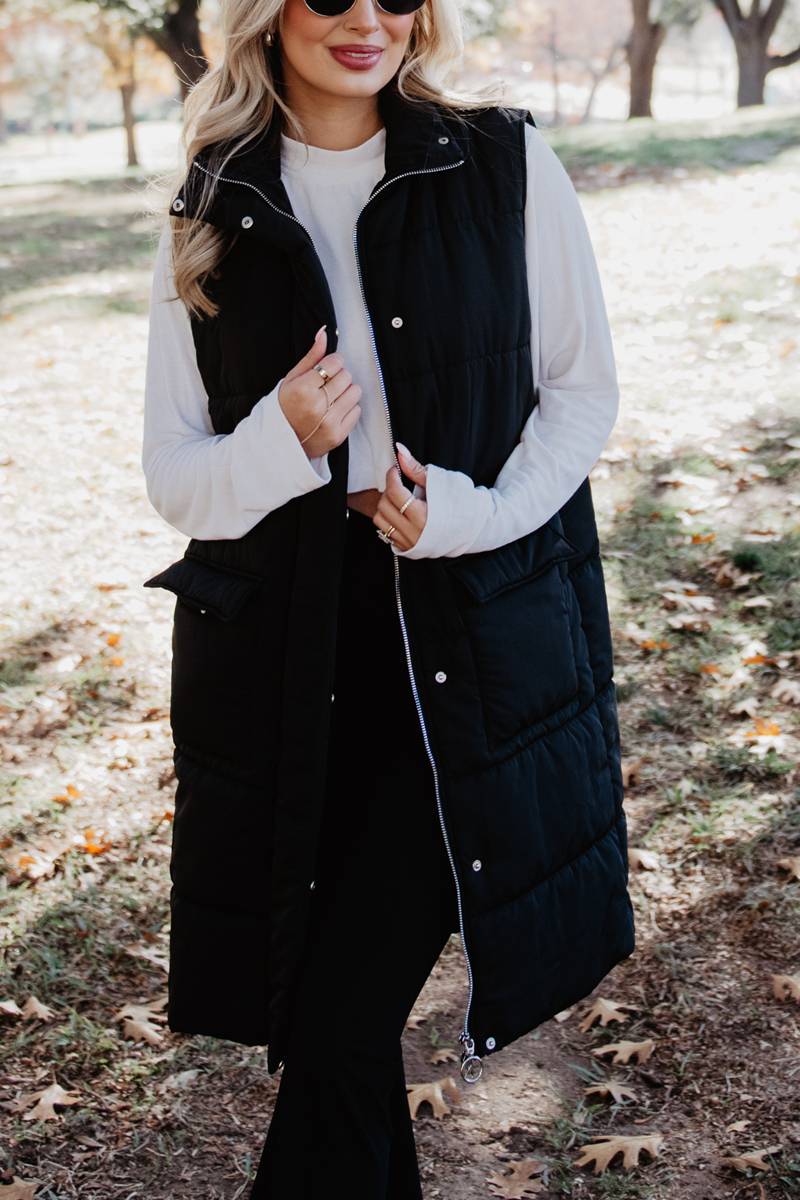 Black Women's Long Puffer Vests