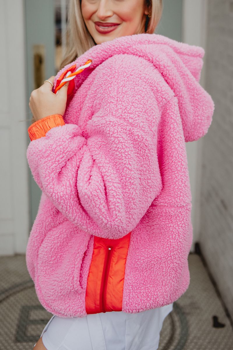 Pink Two-Toned Fleece Pullover Women