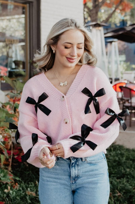 Bow Knit Cardigan Women's Sweaters
