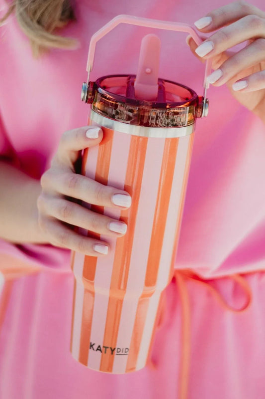 Pink and Orange Striped 30 Oz Tumbler Cup