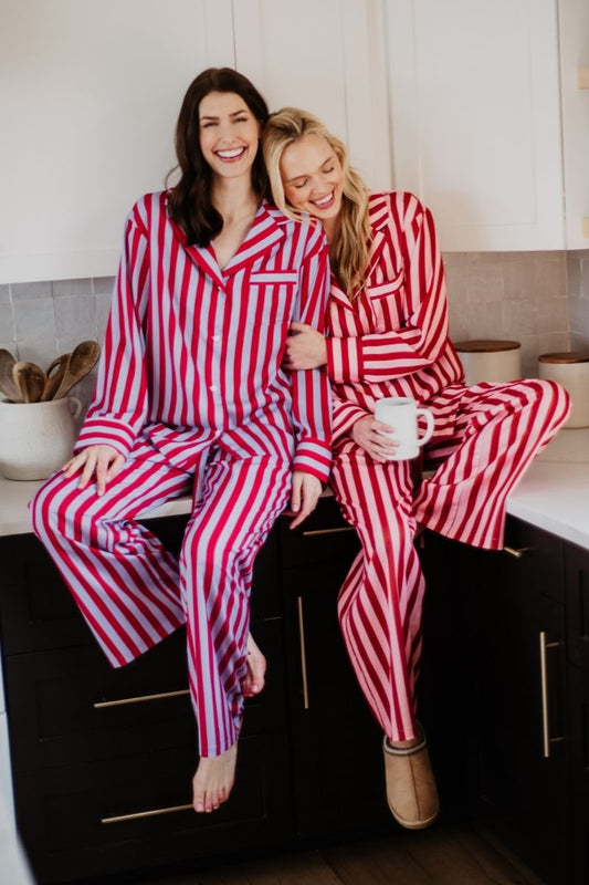 Lilac Striped Satin PJ Sets Women