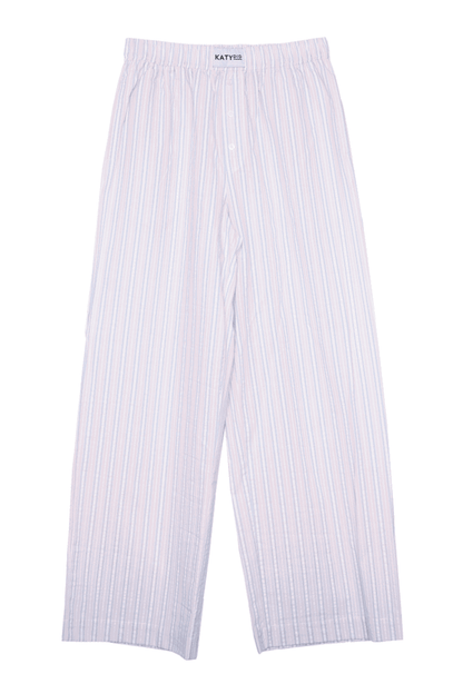 Light Pink and Blue Striped Casual Boxer Pants
