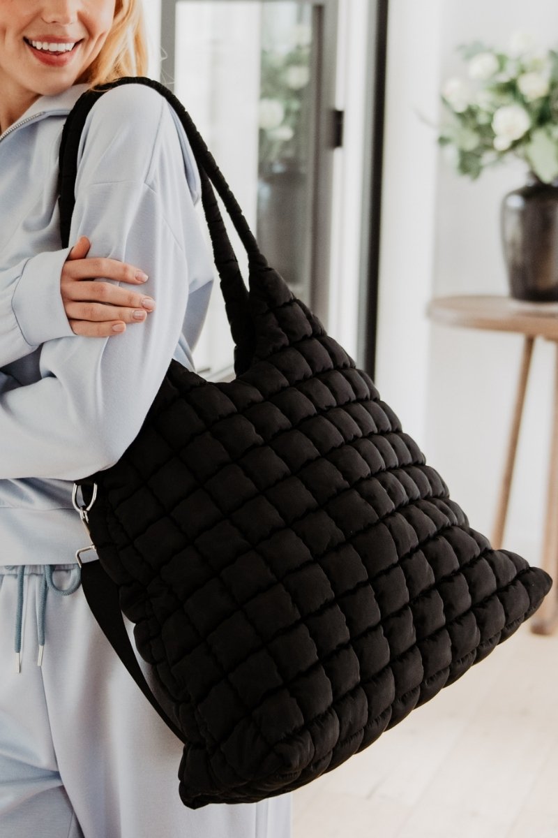 Black Rectangular Puffer Tote Bag
