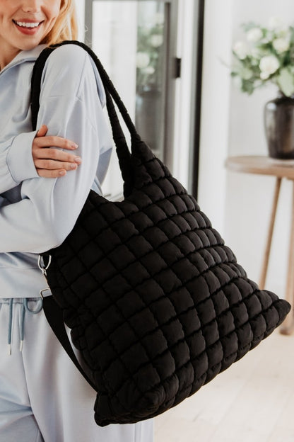 Black Rectangular Puffer Tote Bag