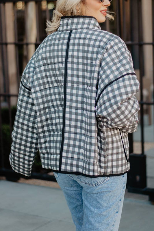 Black & White Checkered Lightweight Quilted Jacket