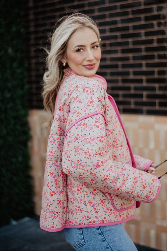 Pink Dainty Floral Lightweight Quilted Jacket for Women