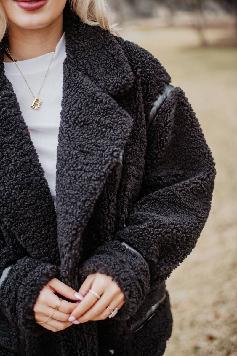 Black Sherpa Teddy Jacket Women's