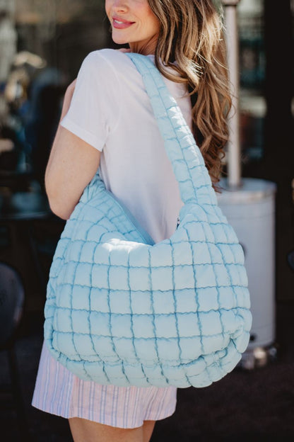 Light Blue Quilted Women's Tote Bag
