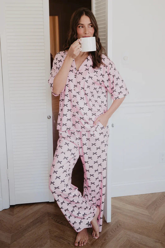 Black & Pink Mini Coquette Bows Matching Pajama Pants Set