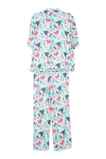 Holiday Champagne. Coupes & Holly Pajama Pants Set