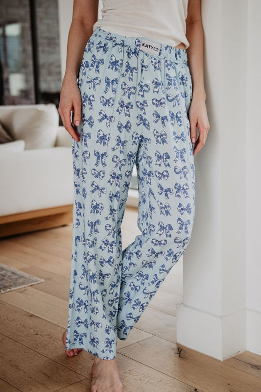 Light Blue Toile Coquette Bows Boxer Pants
