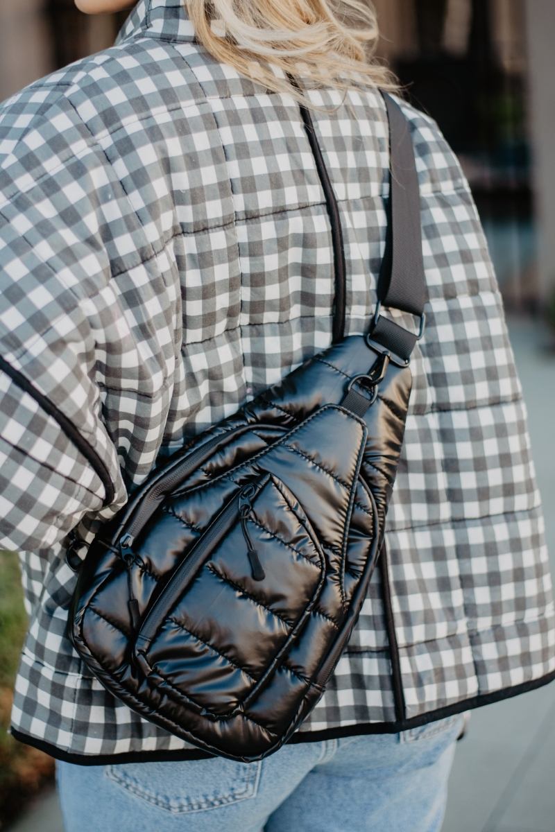 Black Metallic Sling Bag Women